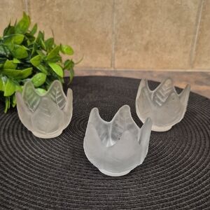 PARTYLITE Lotus Blossom Frosted Glass Tealight/Votive Candle Holders, Set of 3
